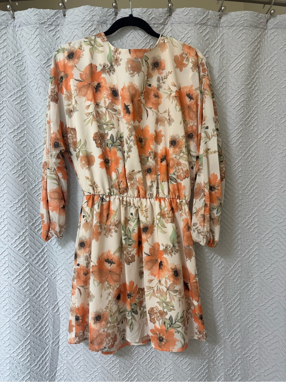 Pink Lily Cream Floral Orange Long Sleeve Mini Dress